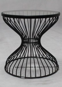 Morden Replica Restaurant Leisure Furniture Metal Wire Glass Dining Table